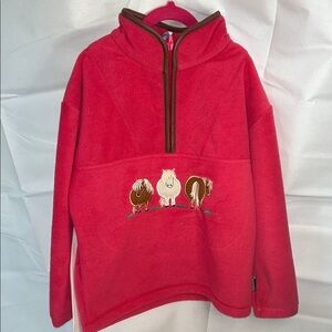 Pink Fleece Hoodie with Animal Embroidery